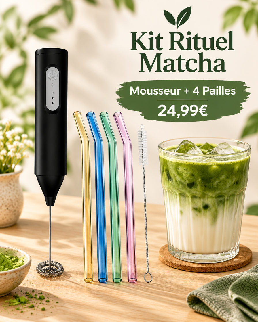 Kit Rituel Matcha — Mousseur + Pailles en verre